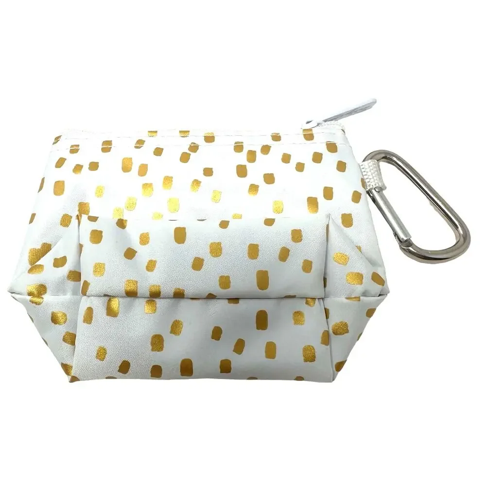 Thirty One Gifts White & Gold Makeup Bag Zipper‎ Clip Cute Compact Travel Purse